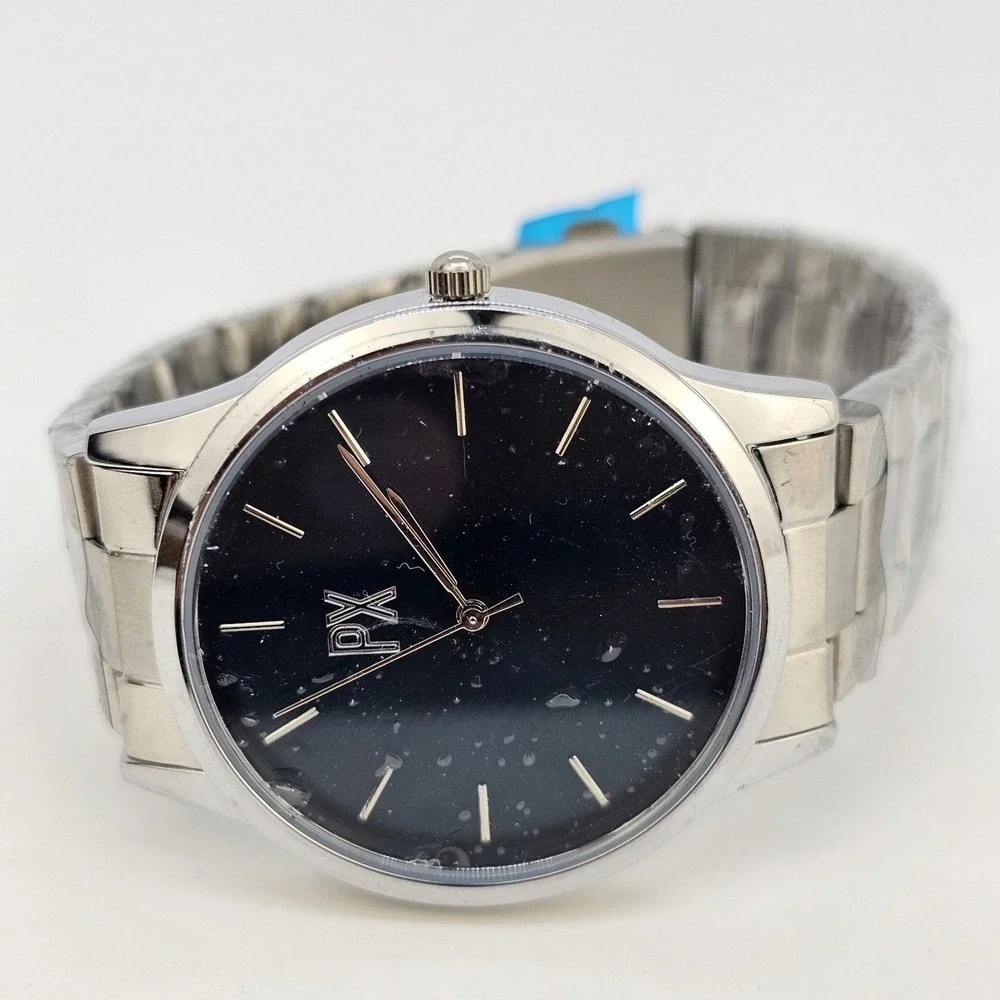 PX Men's Watch 40mm Large Gray Case Black Dial Gray Bracelet Band 7